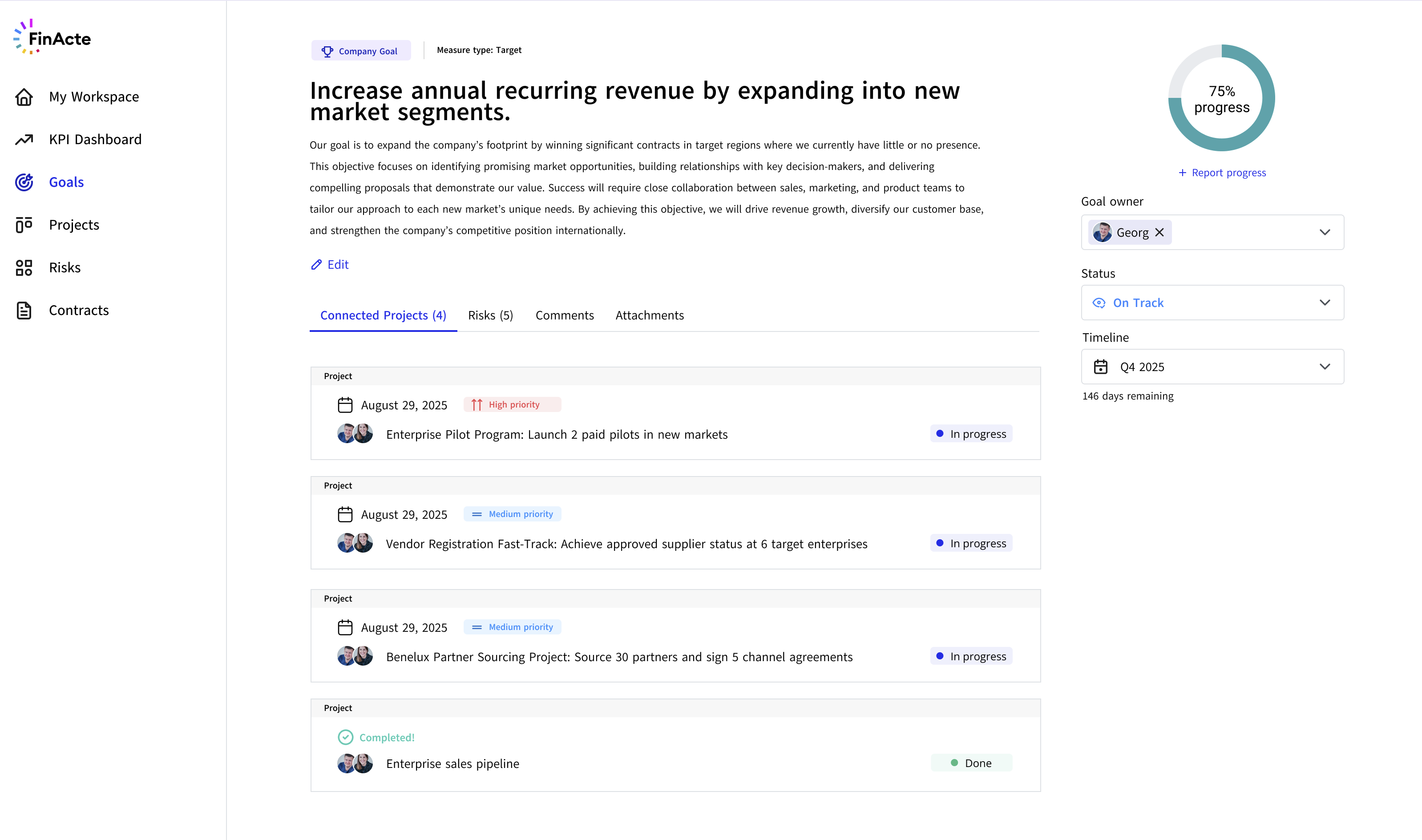ErfolgsPilot Unternehmensziel mit verbundenen Projekten